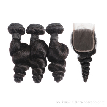Brazilian Hair Loose Wave Hair Bundles with Closure Remy Human Hair Weave Bundles With Closure Natural Color